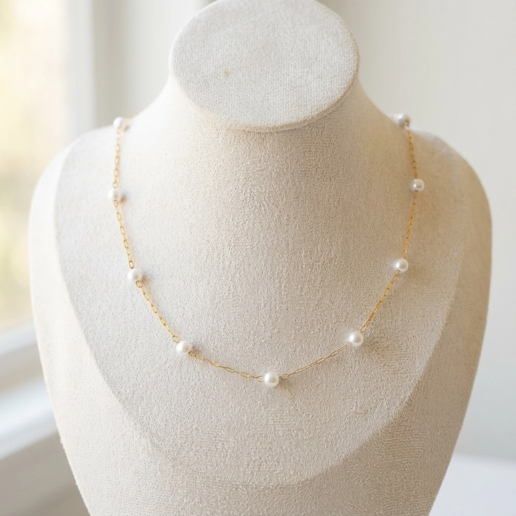 Pearl Beaded Chain Choker Necklace - Premium Jewelry