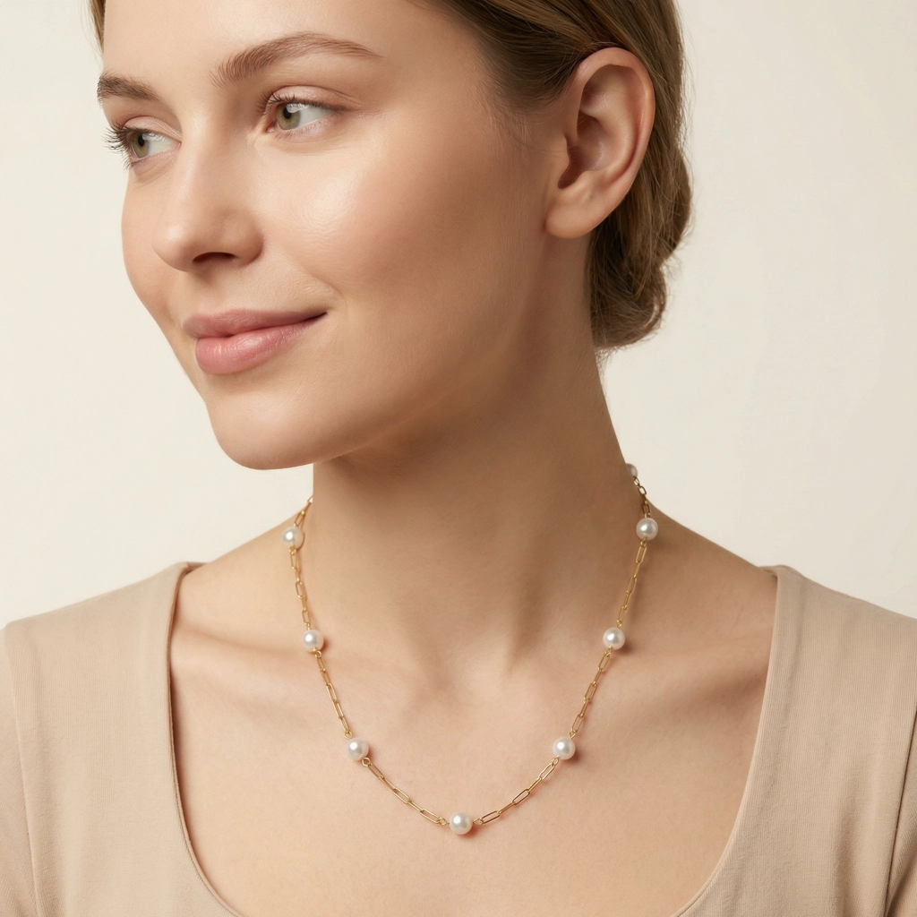 Pearl Beaded Chain Choker Necklace - Premium Jewelry