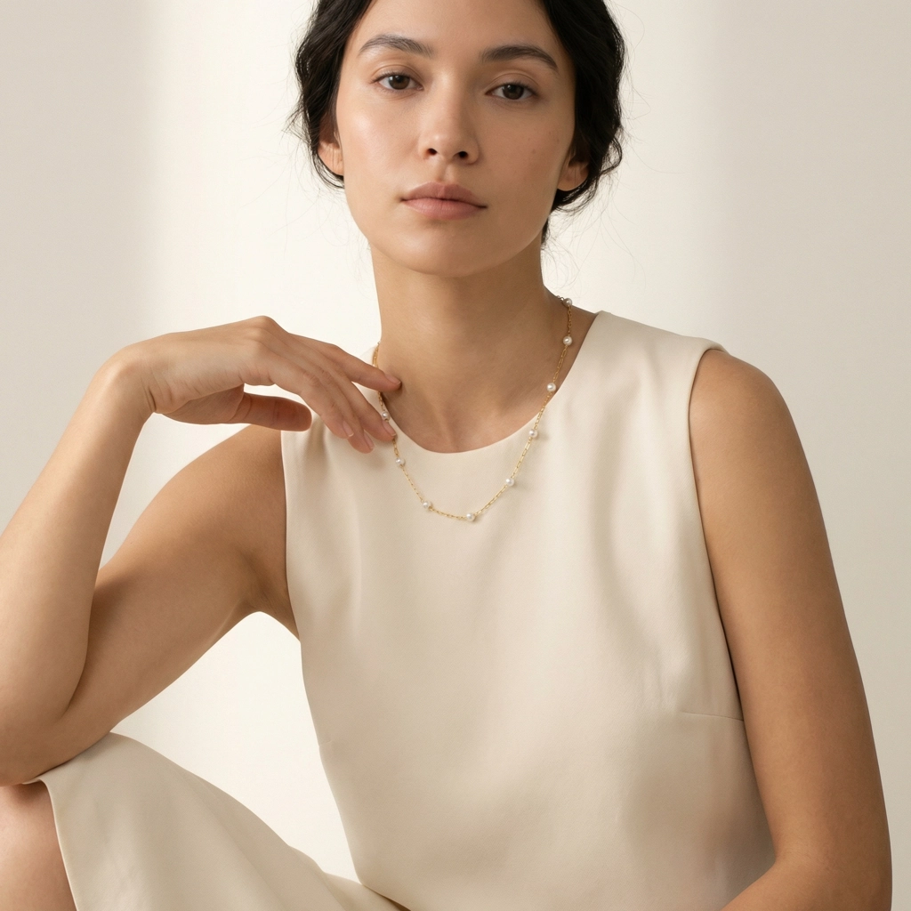 Pearl Beaded Chain Choker Necklace - Premium Jewelry