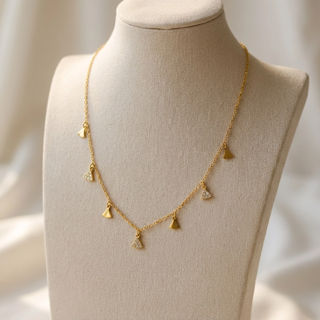 Fan Shaped Cubic Zircon Gold Necklace - Premium Jewelry