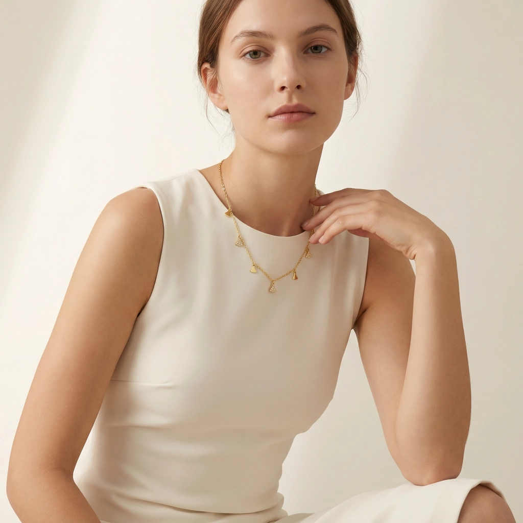 Fan Shaped Cubic Zircon Gold Necklace - Premium Jewelry