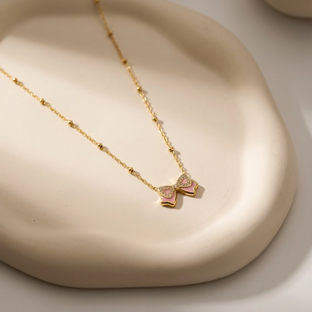 Flower Bow Stainless Steel Necklace - Premium Jewelry