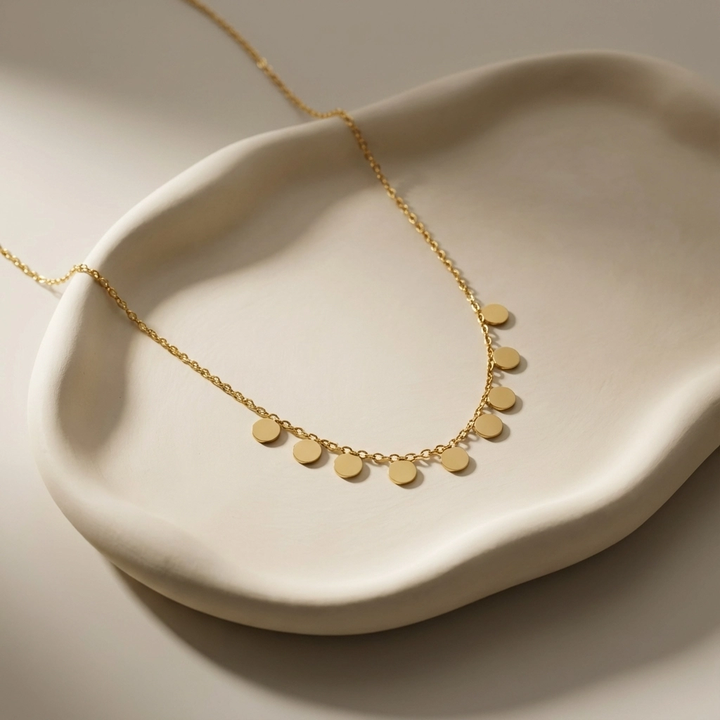 Gold Round Charm Necklace - Premium Jewelry