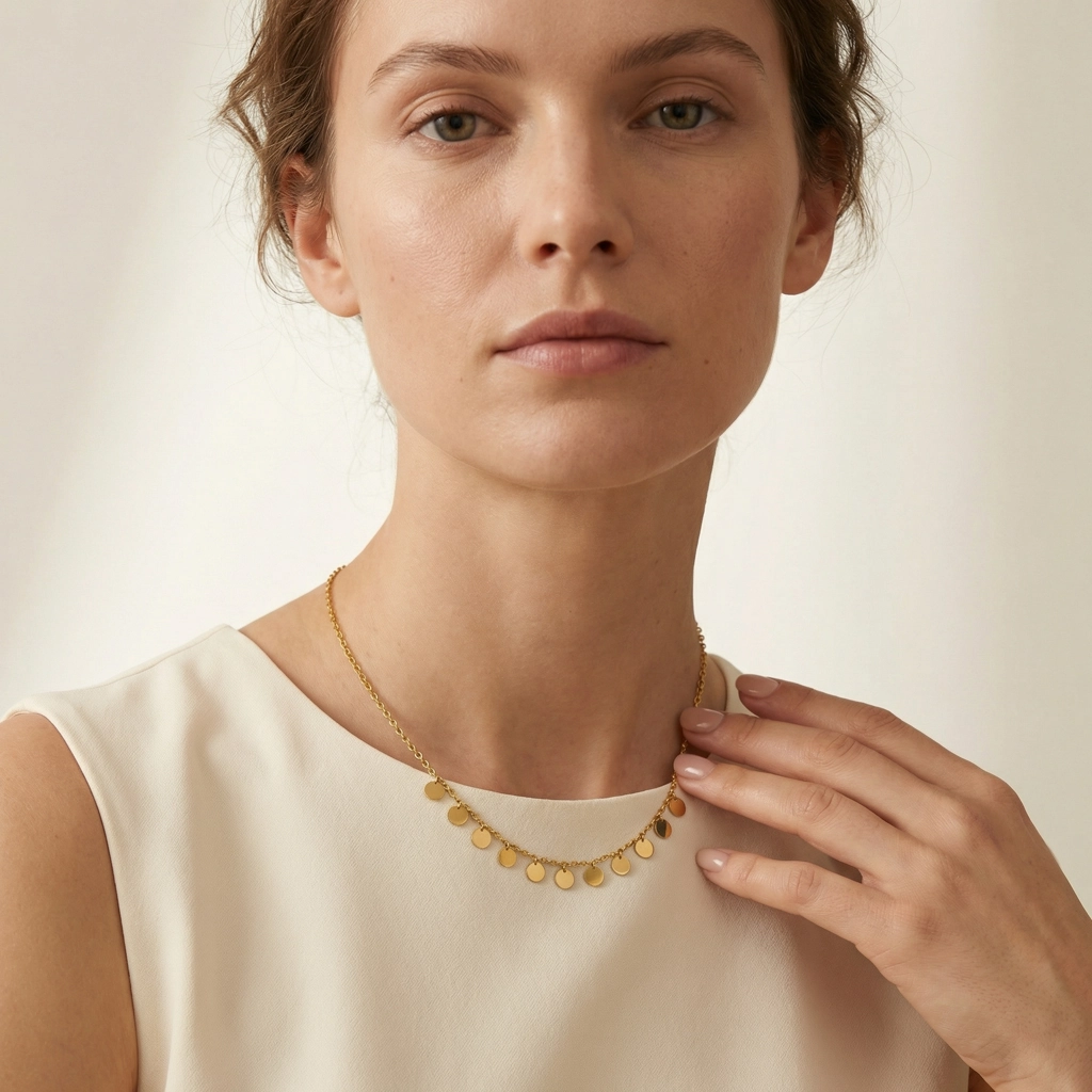 Gold Round Charm Necklace - Premium Jewelry