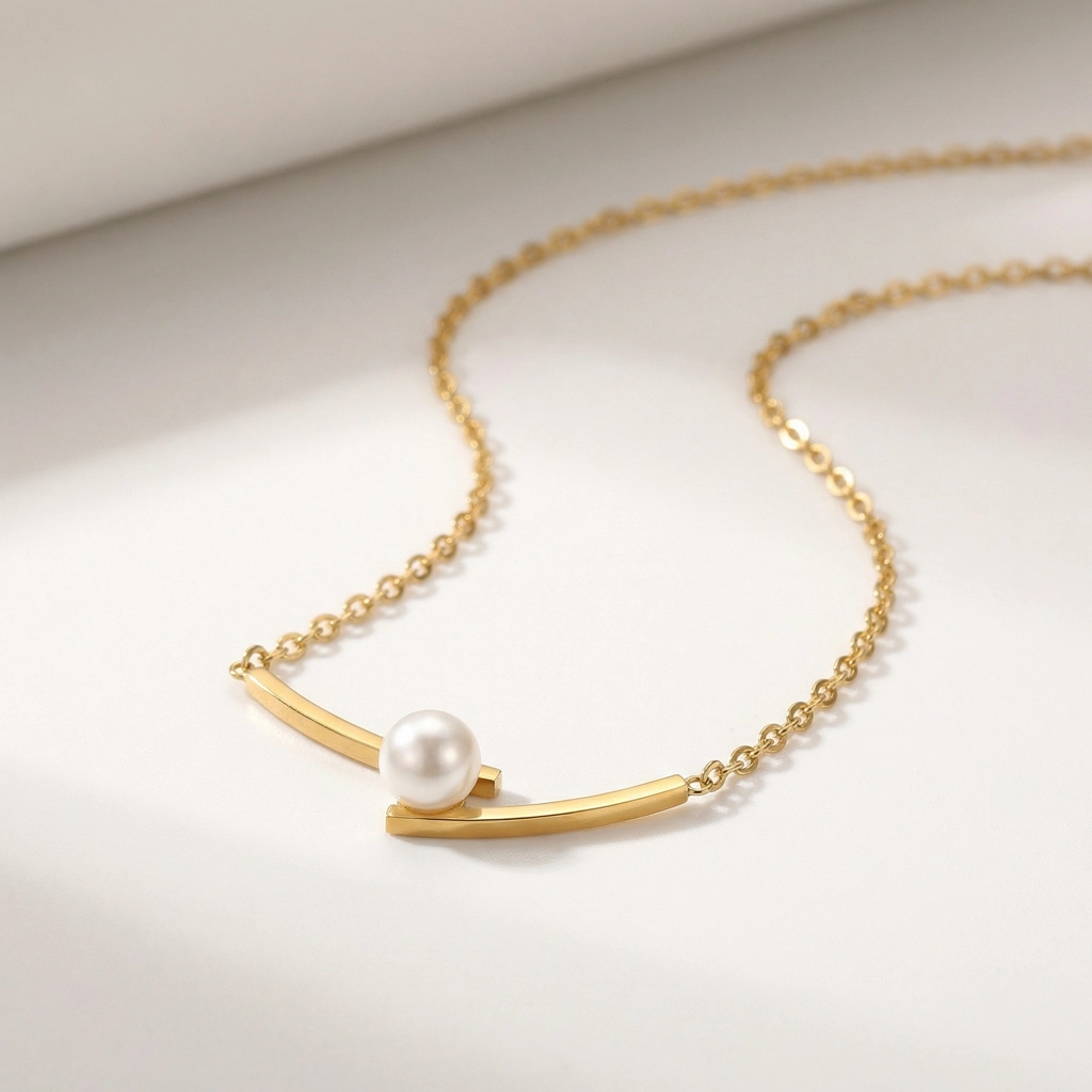 Curved Bar Pearl Necklace - Premium Jewelry