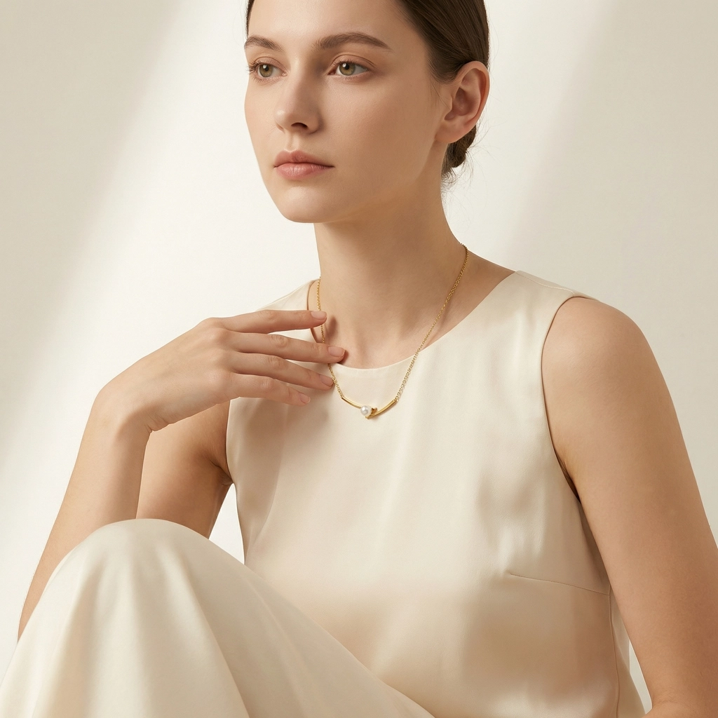 Curved Bar Pearl Necklace - Premium Jewelry