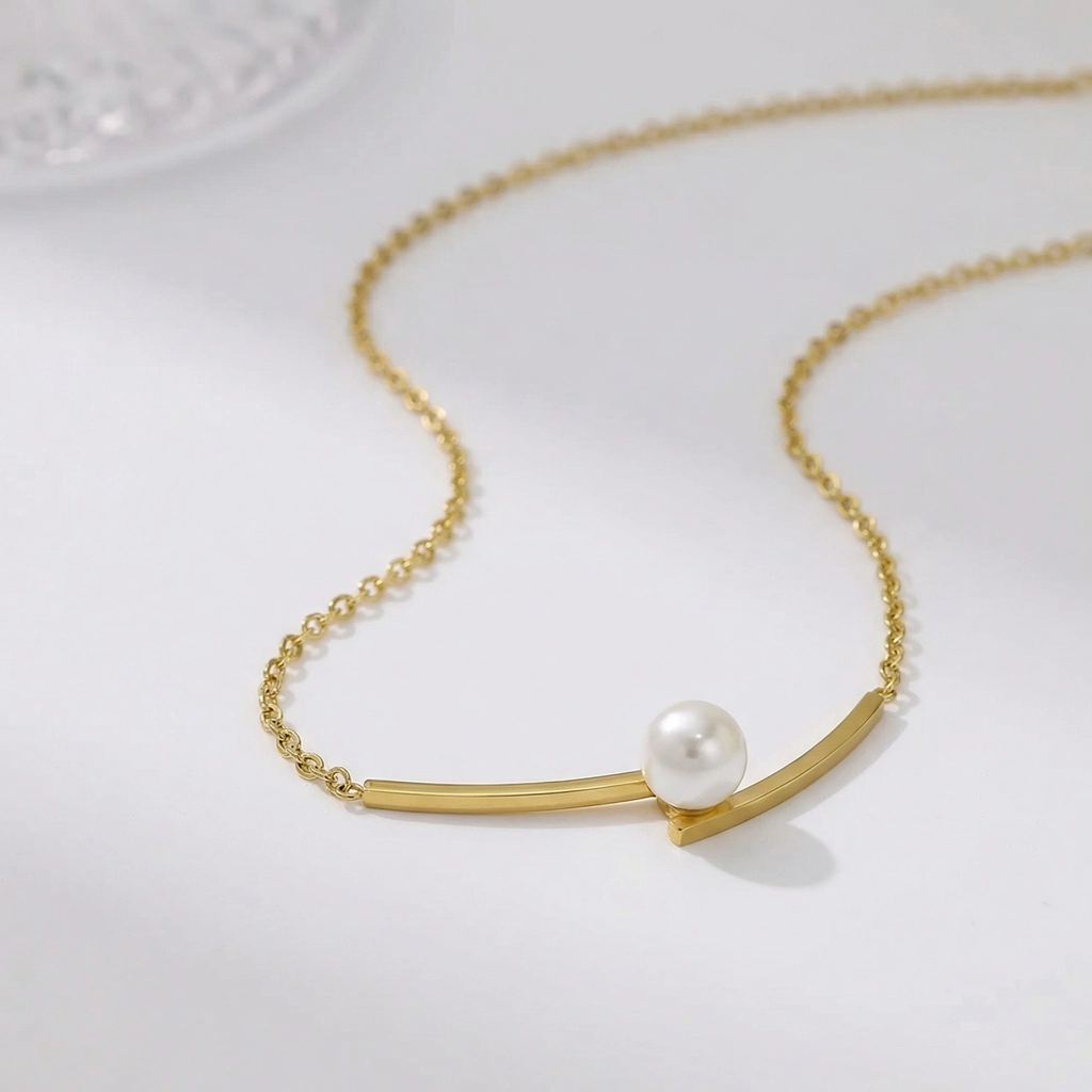 Curved Bar Pearl Necklace - Premium Jewelry