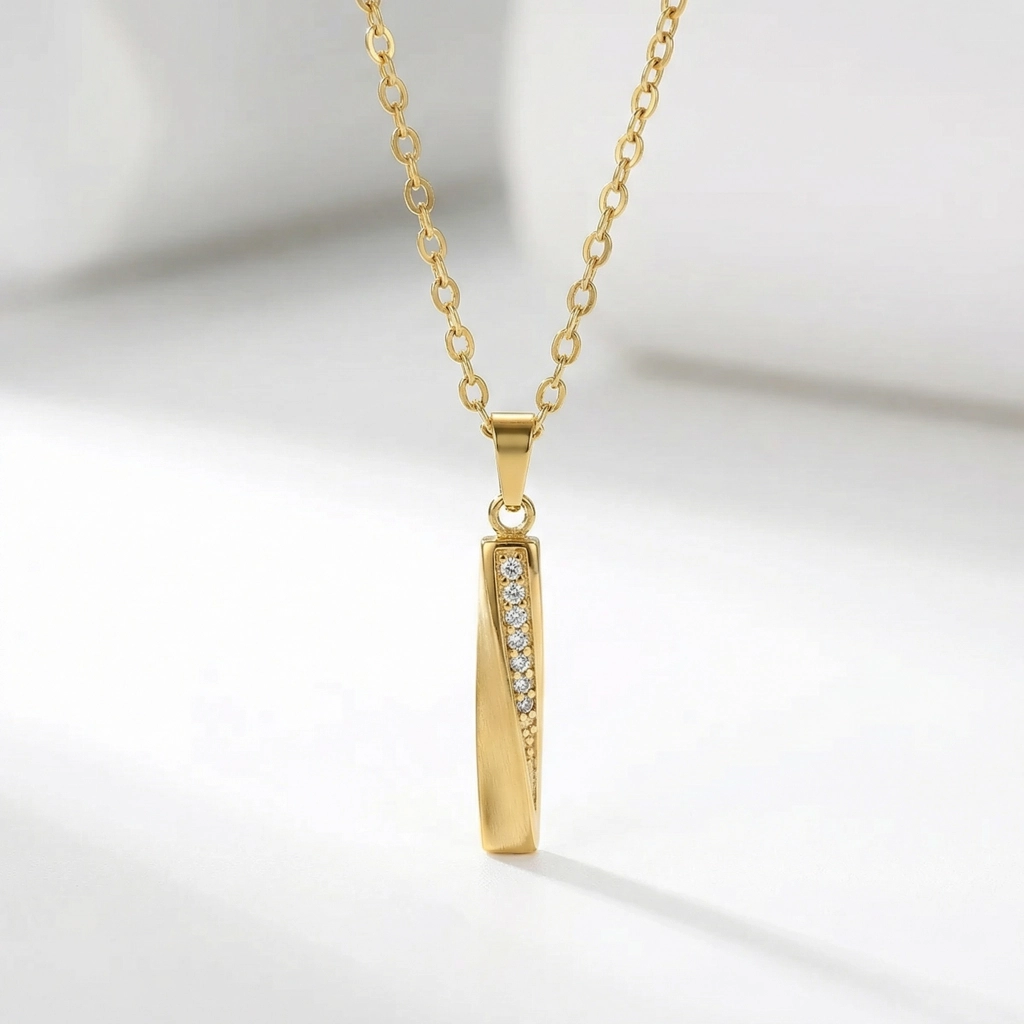 Gold Bar Pendant Necklace - Cubic Zirconia - Premium Jewelry