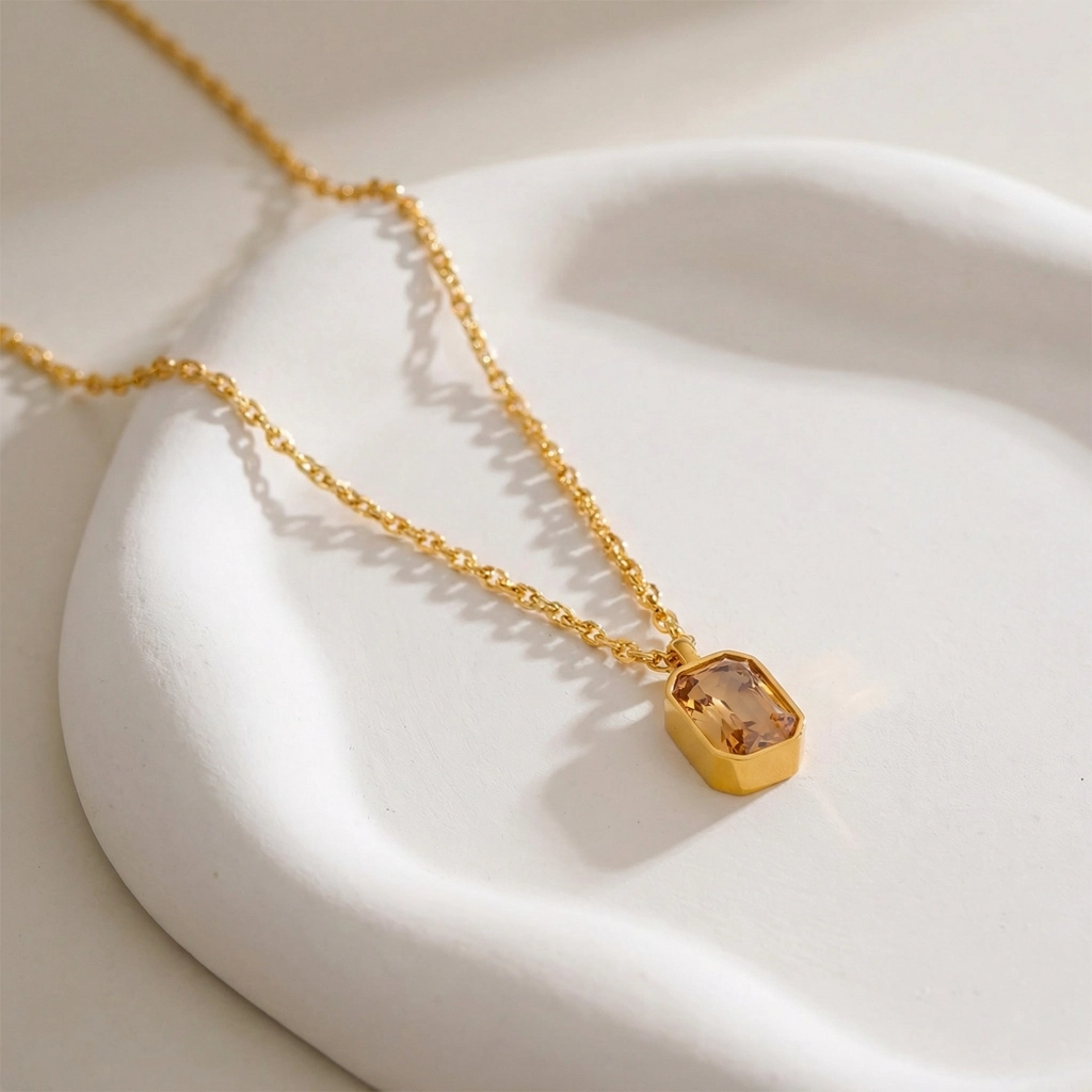 Shiny Champagne Zirconia Pendant Necklace - Premium Jewelry