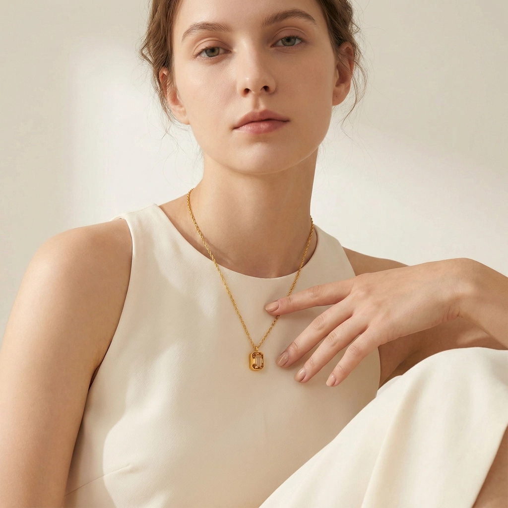 Shiny Champagne Zirconia Pendant Necklace - Premium Jewelry