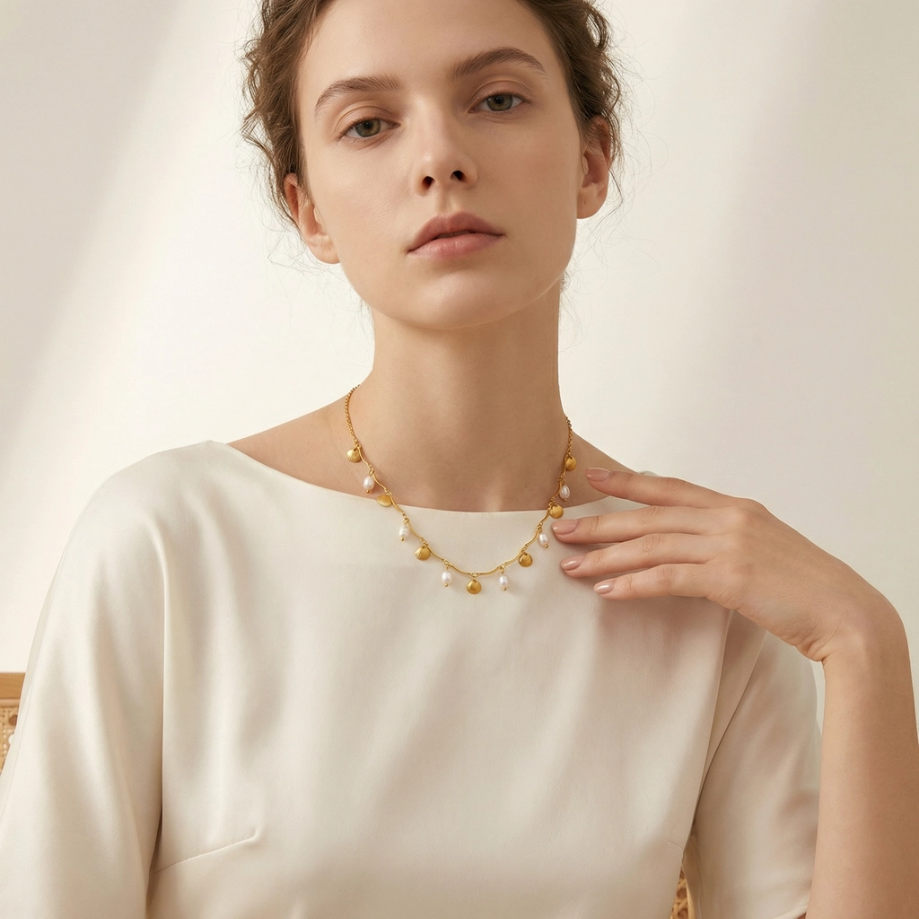 Freshwater Pearl Tassel Choker In Gold-plated Stainless Steel - Standard Jewelry