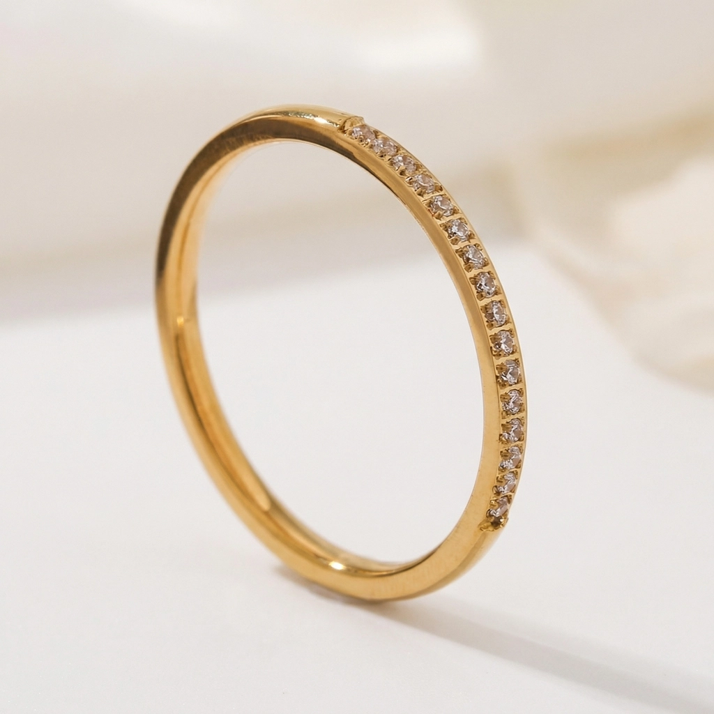 Gold Plated Zircon Thin Stainless Steel Ring - Gold Jewelry