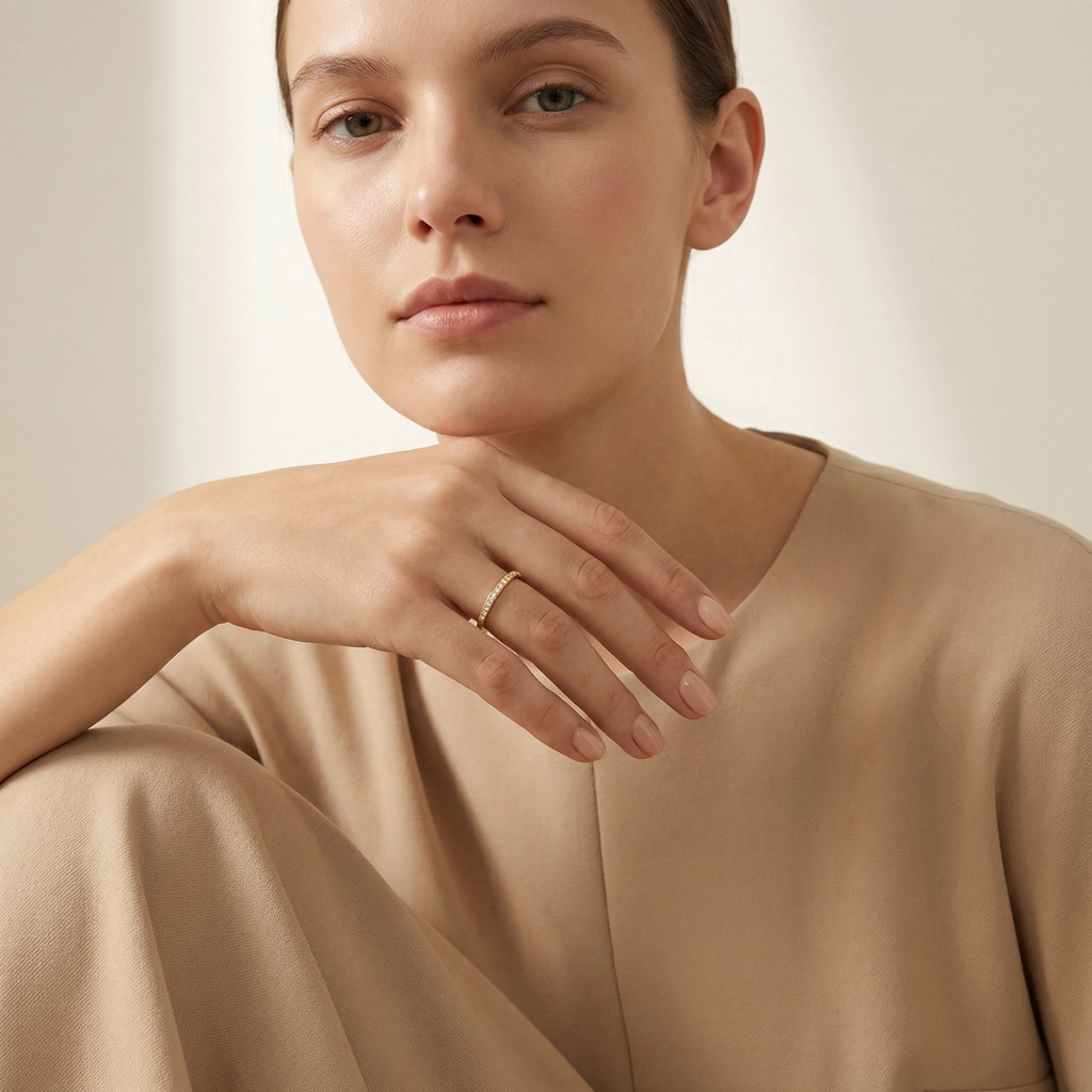 Gold Plated Zircon Thin Stainless Steel Ring - Gold Jewelry