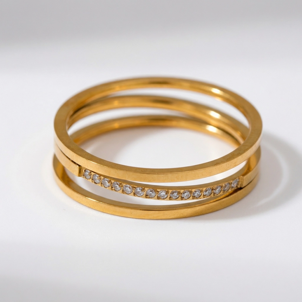 Triple Layer Zircon Stainless Steel Ring - Premium Jewelry