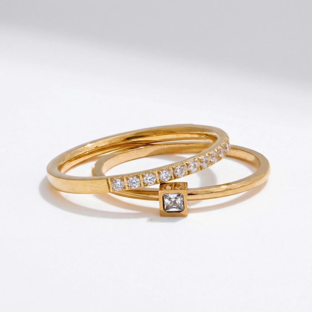 Stackable Zircon Gold Plated Stainless Steel Ring - Premium Jewelry