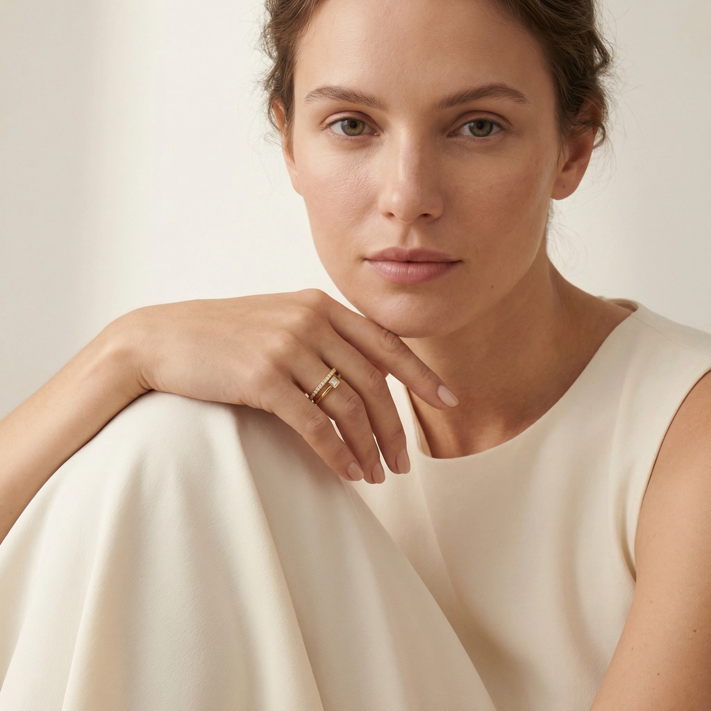 Stackable Zircon Gold Plated Stainless Steel Ring - Premium Jewelry