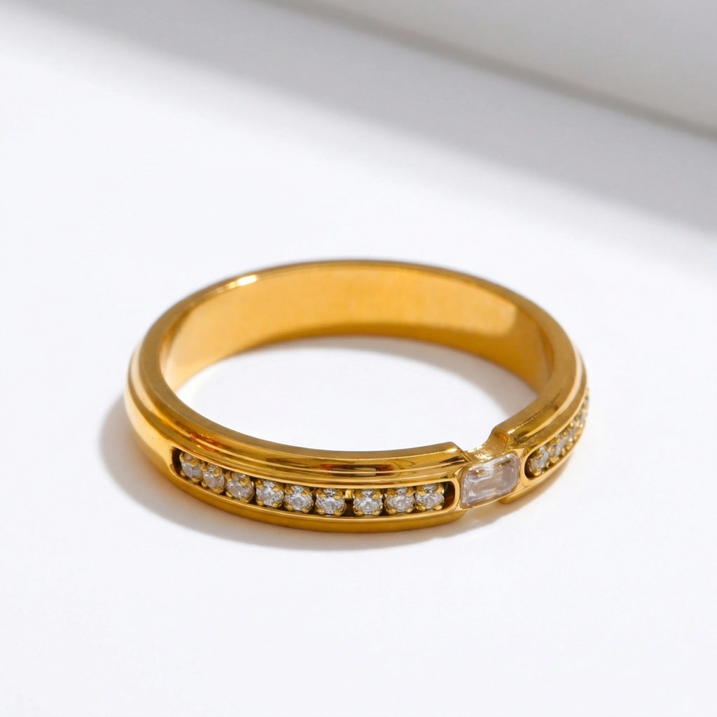 Geometric Zircon Gold Plated Ring - Premium Jewelry