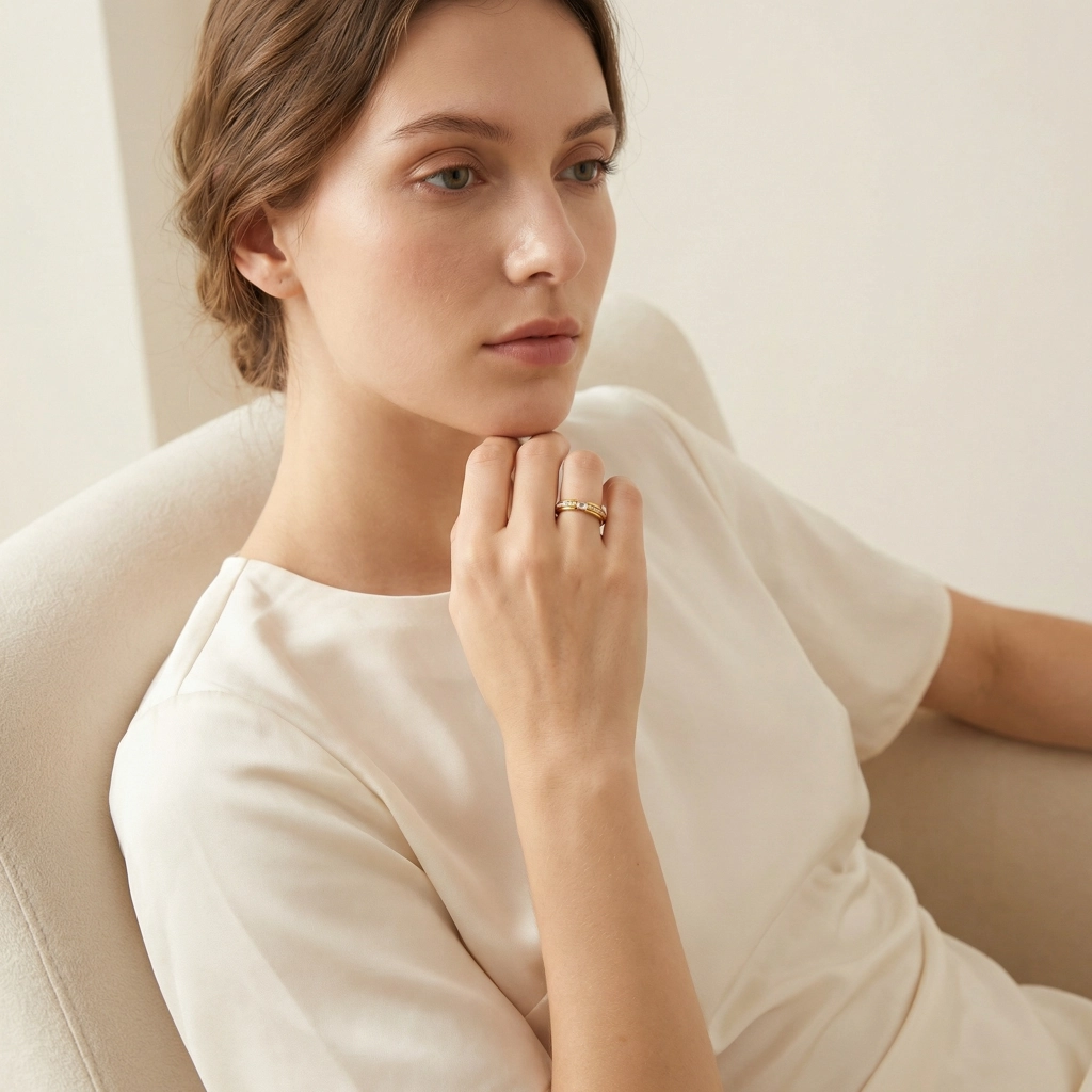 Geometric Zircon Gold Plated Ring - Premium Jewelry