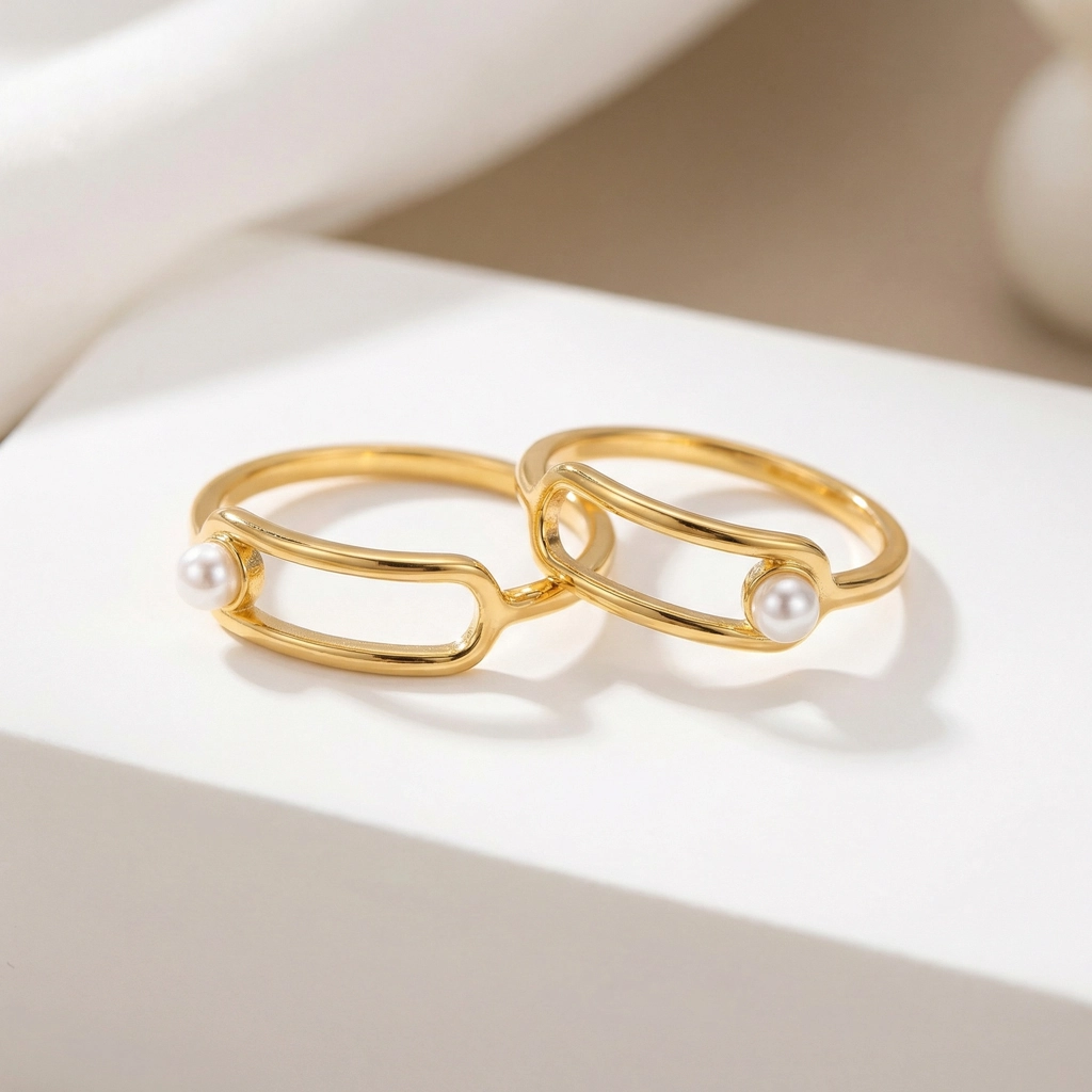 18K Gold-plated Titanium Steel Natural Pearl Ring - Premium Jewelry