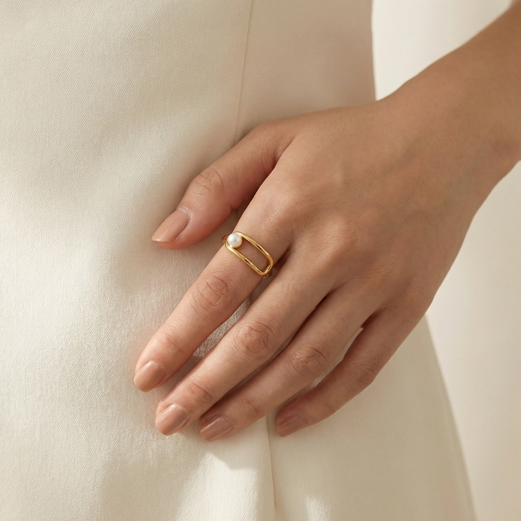 18K Gold-plated Titanium Steel Natural Pearl Ring - Premium Jewelry