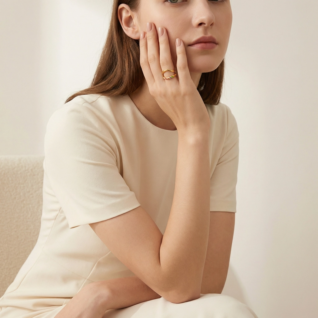 Colorful Enamel Twist Double Band Adjustable Ring - Premium Jewelry