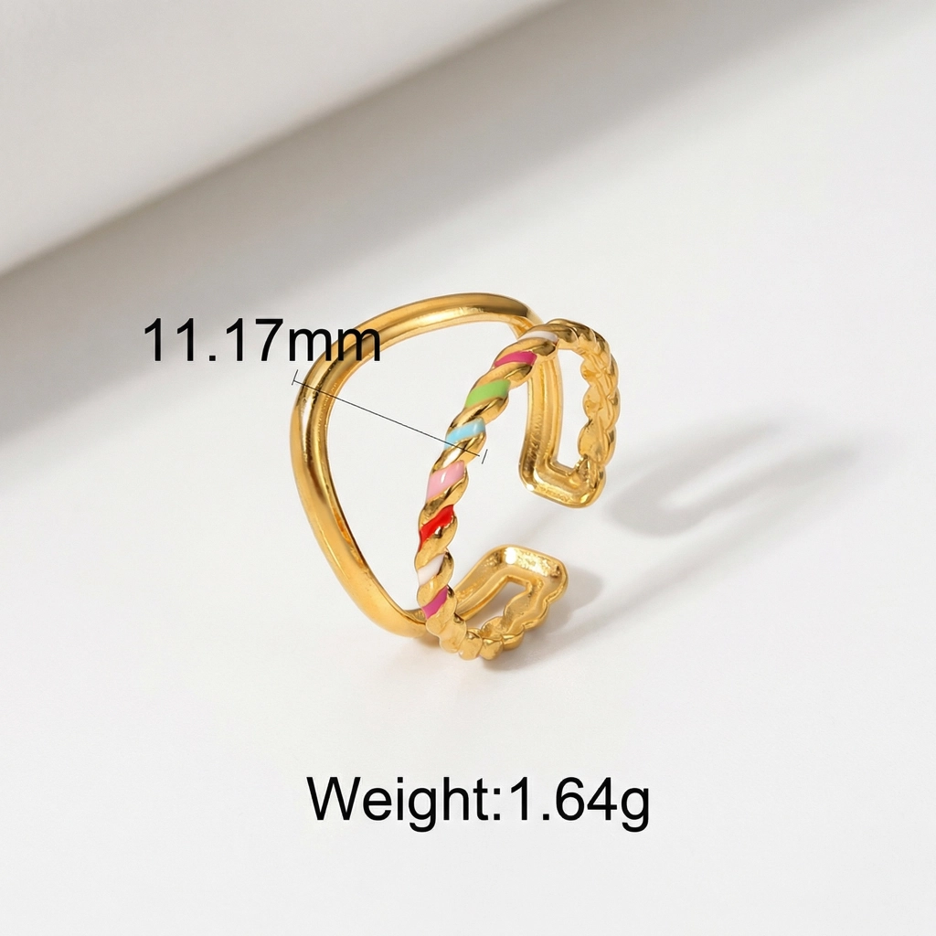 Colorful Enamel Twist Double Band Adjustable Ring - Premium Jewelry