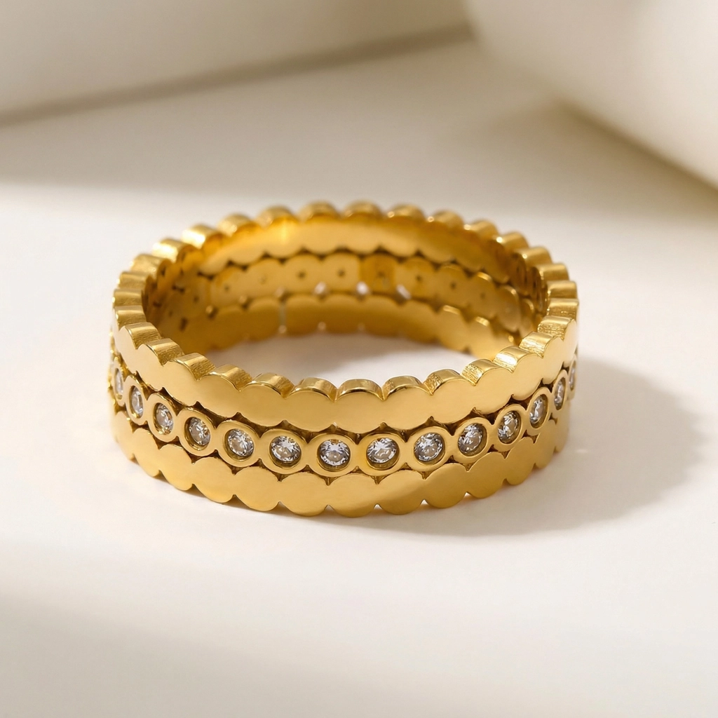 Cubic Zircon Stainless Steel Ring Set - Premium Jewelry