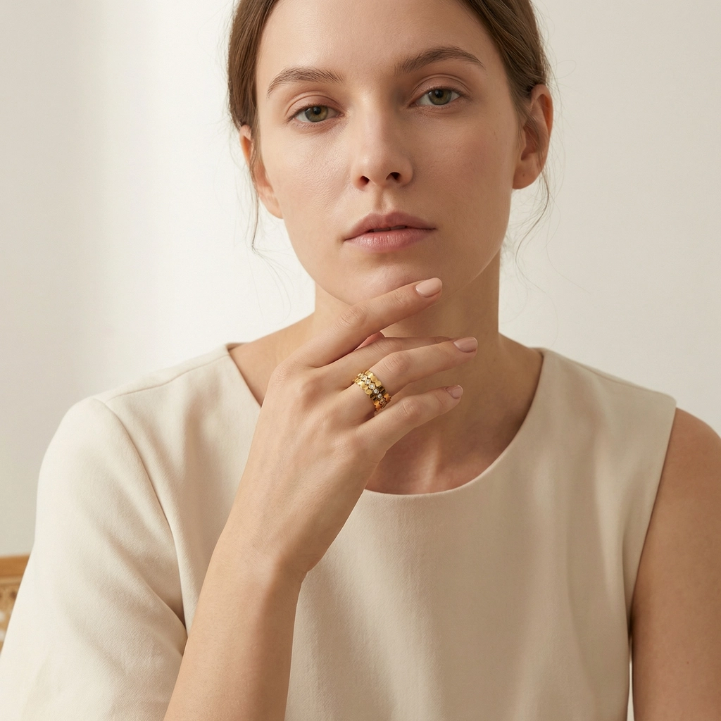 Cubic Zircon Stainless Steel Ring Set - Premium Jewelry