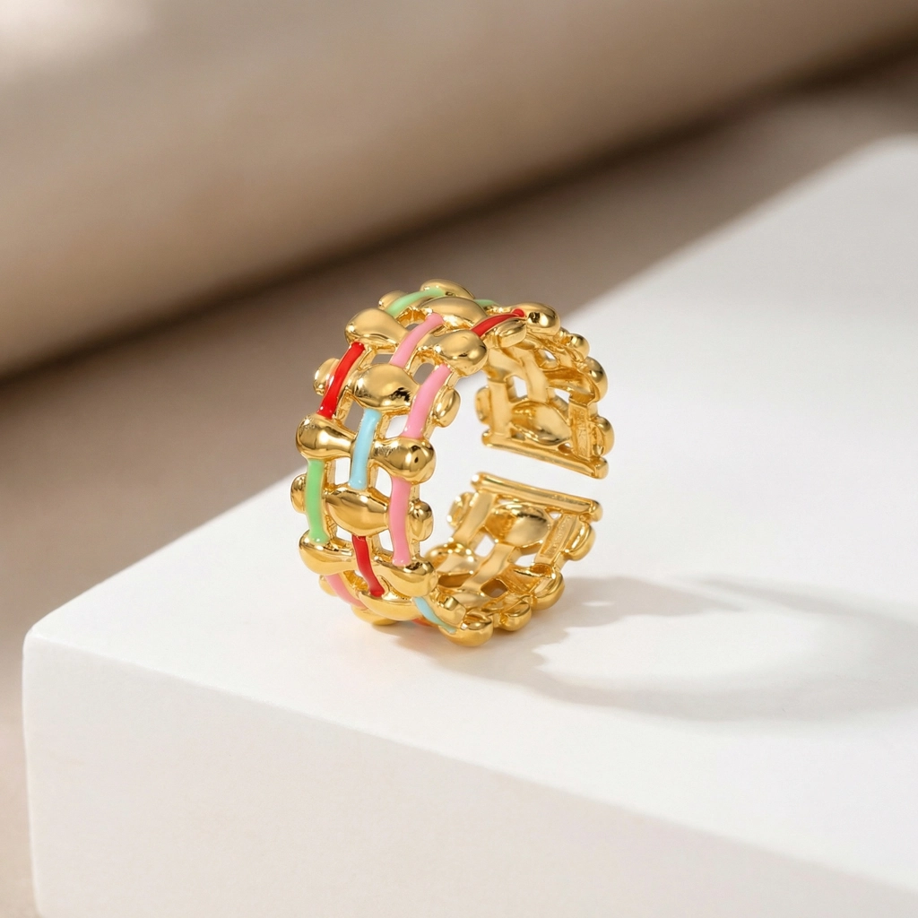 Colorful Enamel Twist Double Band Adjustable Ring - Premium Jewelry