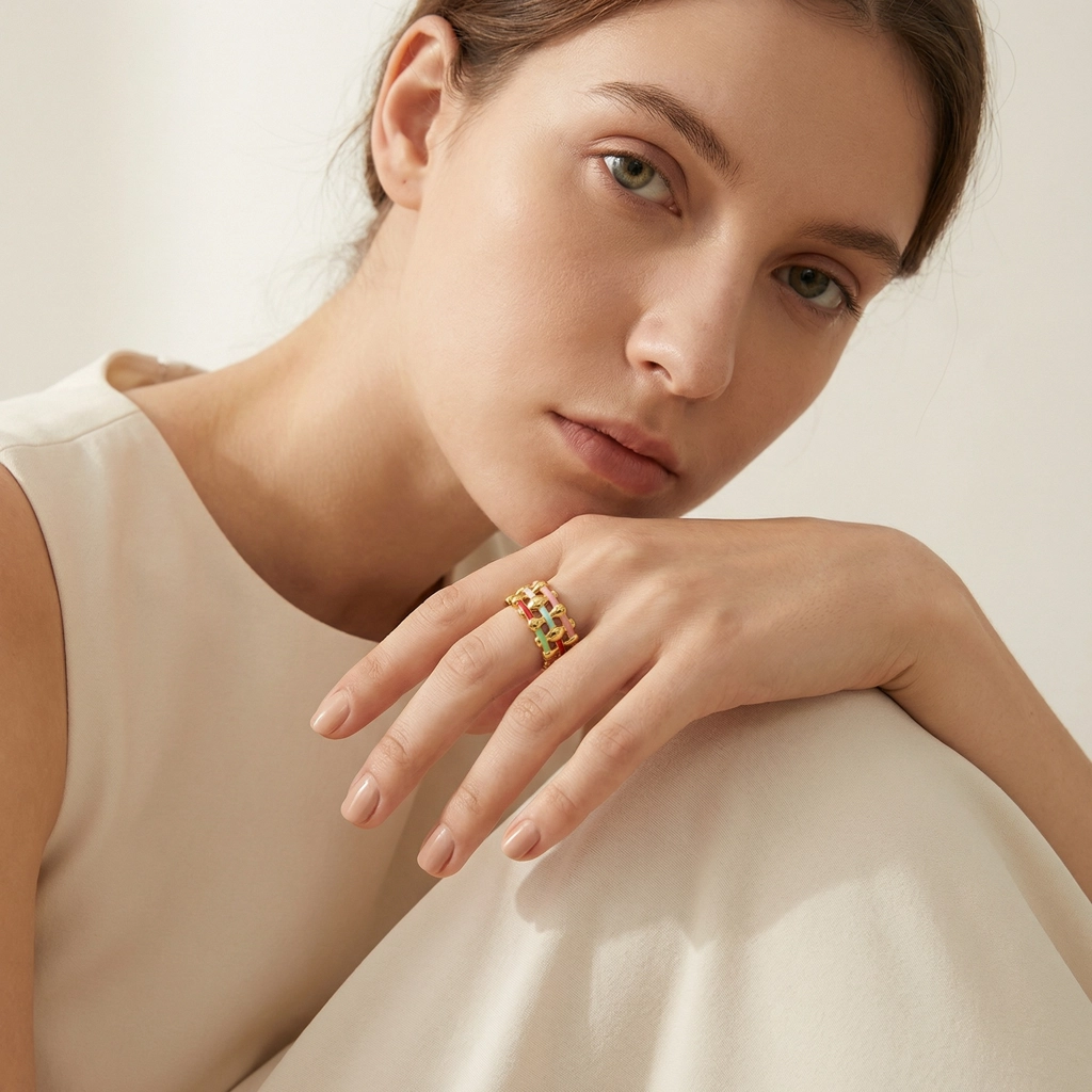 Colorful Enamel Twist Double Band Adjustable Ring - Premium Jewelry