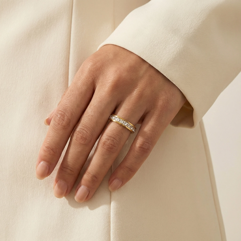Classic Zircon Crystal Pavé Band Ring - Premium Jewelry