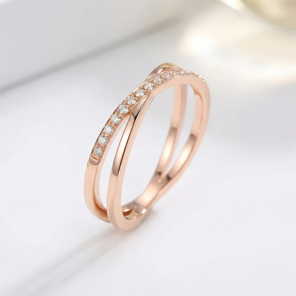 Minimalist X-design 18K Gold-plated Titanium Steel Ring - Rose Gold - Standard Jewelry