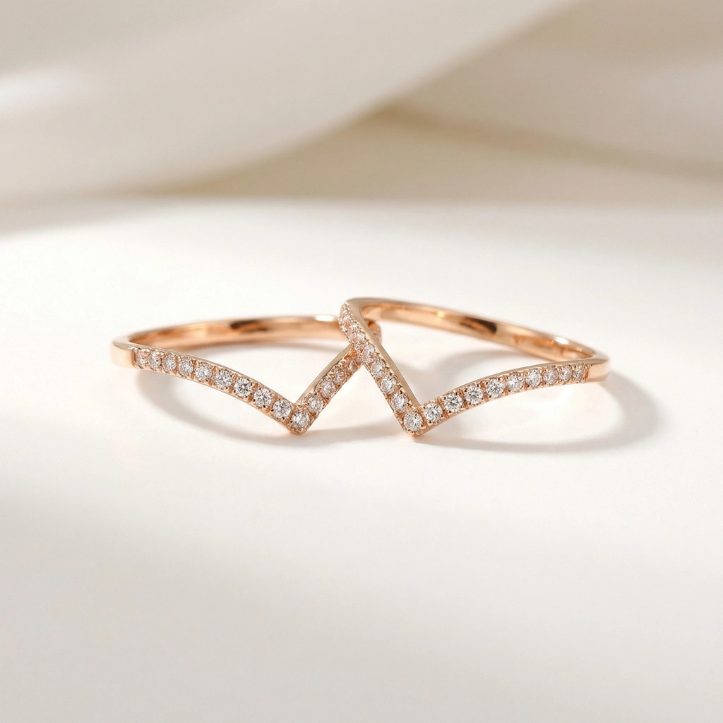 V-shape Cubic Zirconia Wedding Band Ring - Premium Jewelry