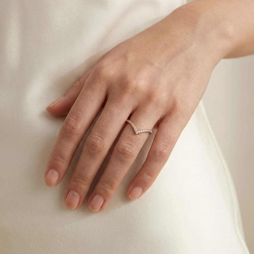 V-shape Cubic Zirconia Wedding Band Ring - Premium Jewelry