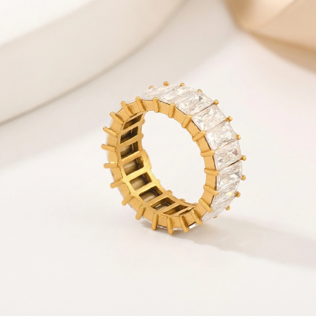 Full Pavé Cubic Zirconia Ring In 18K Gold-plated Stainless Steel - Premium Jewelry