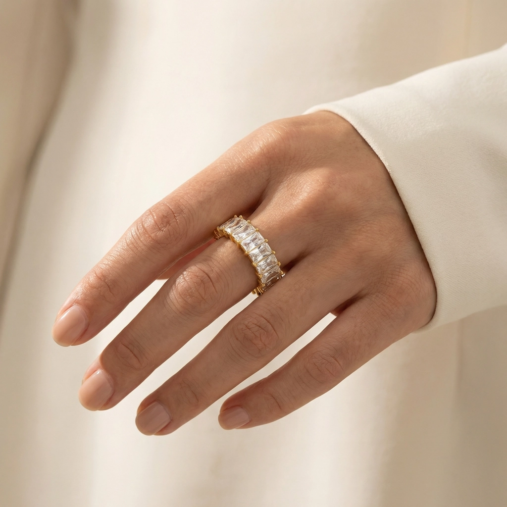 Full Pavé Cubic Zirconia Ring In 18K Gold-plated Stainless Steel - Premium Jewelry