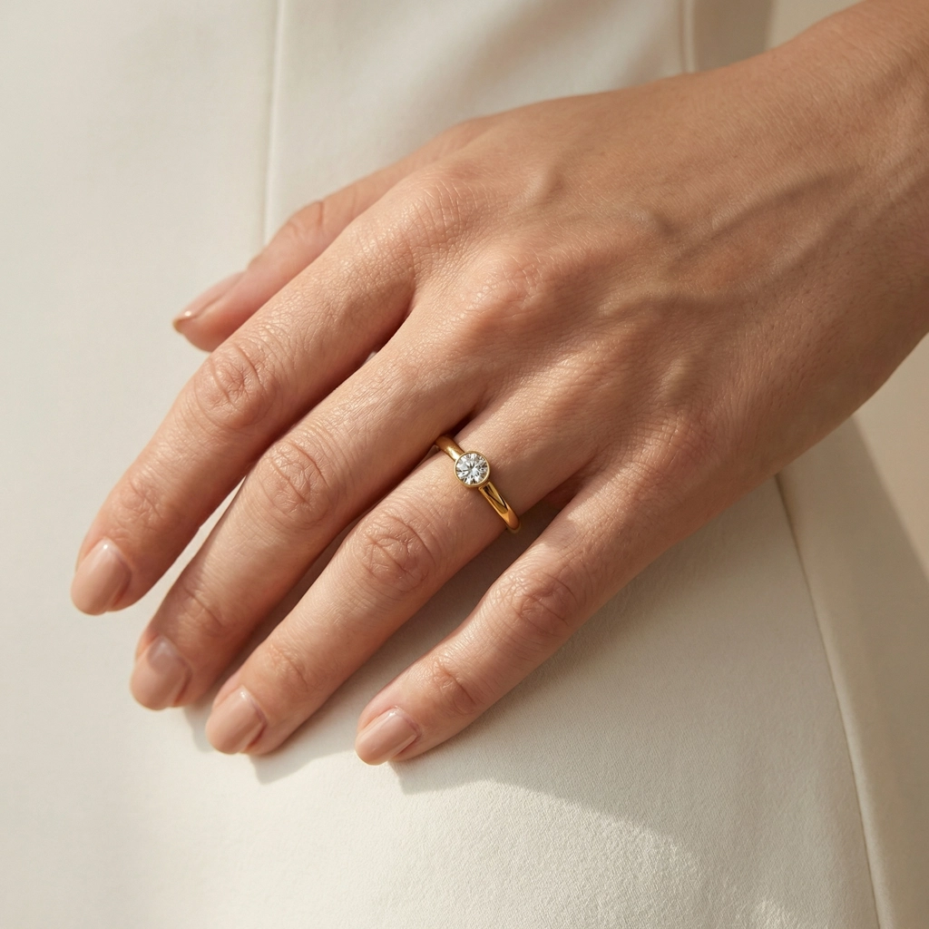 Minimalist Single-stone Cubic Zirconia Ring In 18K Gold-plated Stainless Steel - Standard Jewelry