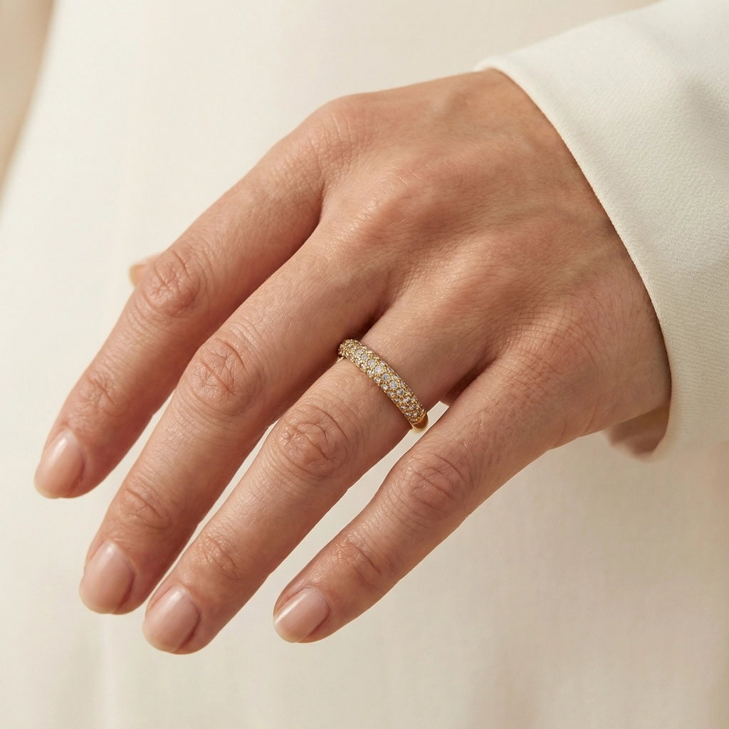 8k Gold Plated Stainless Steel Pave Zircon Band Ring - Premium Jewelry