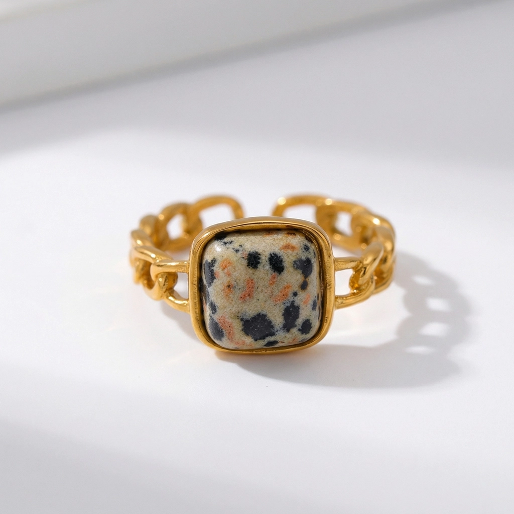 Tiger Stone Stainless Steel Open Ring - Premium Jewelry