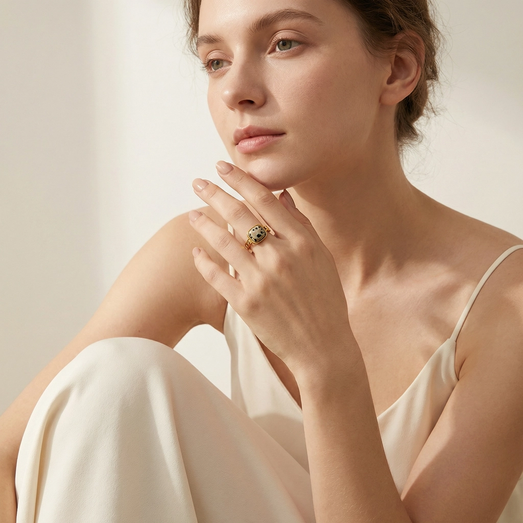 Tiger Stone Stainless Steel Open Ring - Premium Jewelry