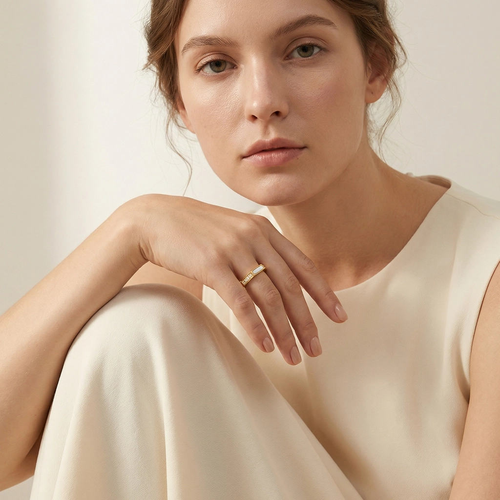 Zircon Inlaid Stainless Steel Ring - Premium Jewelry