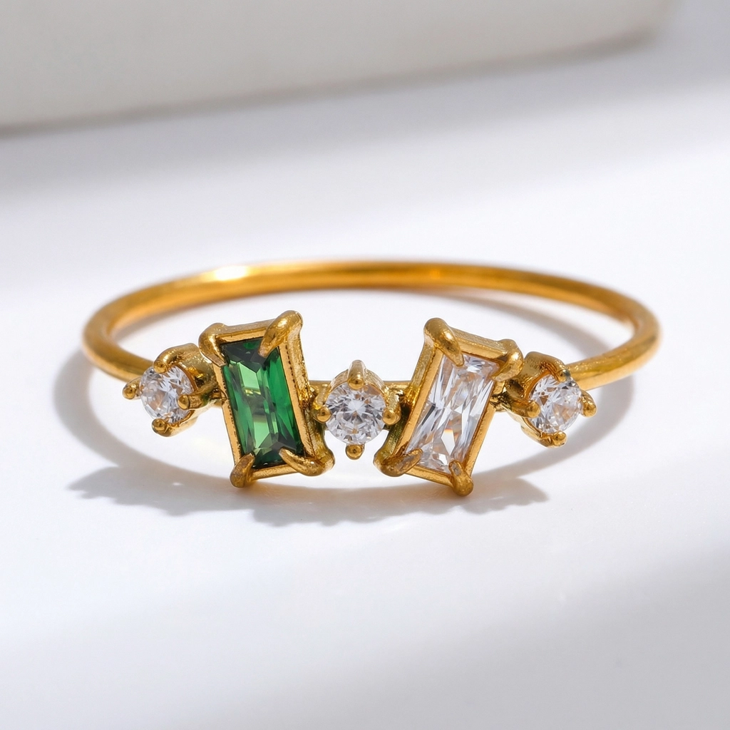 Gold Plated Zircon Stainless Steel Ring - Premium Jewelry