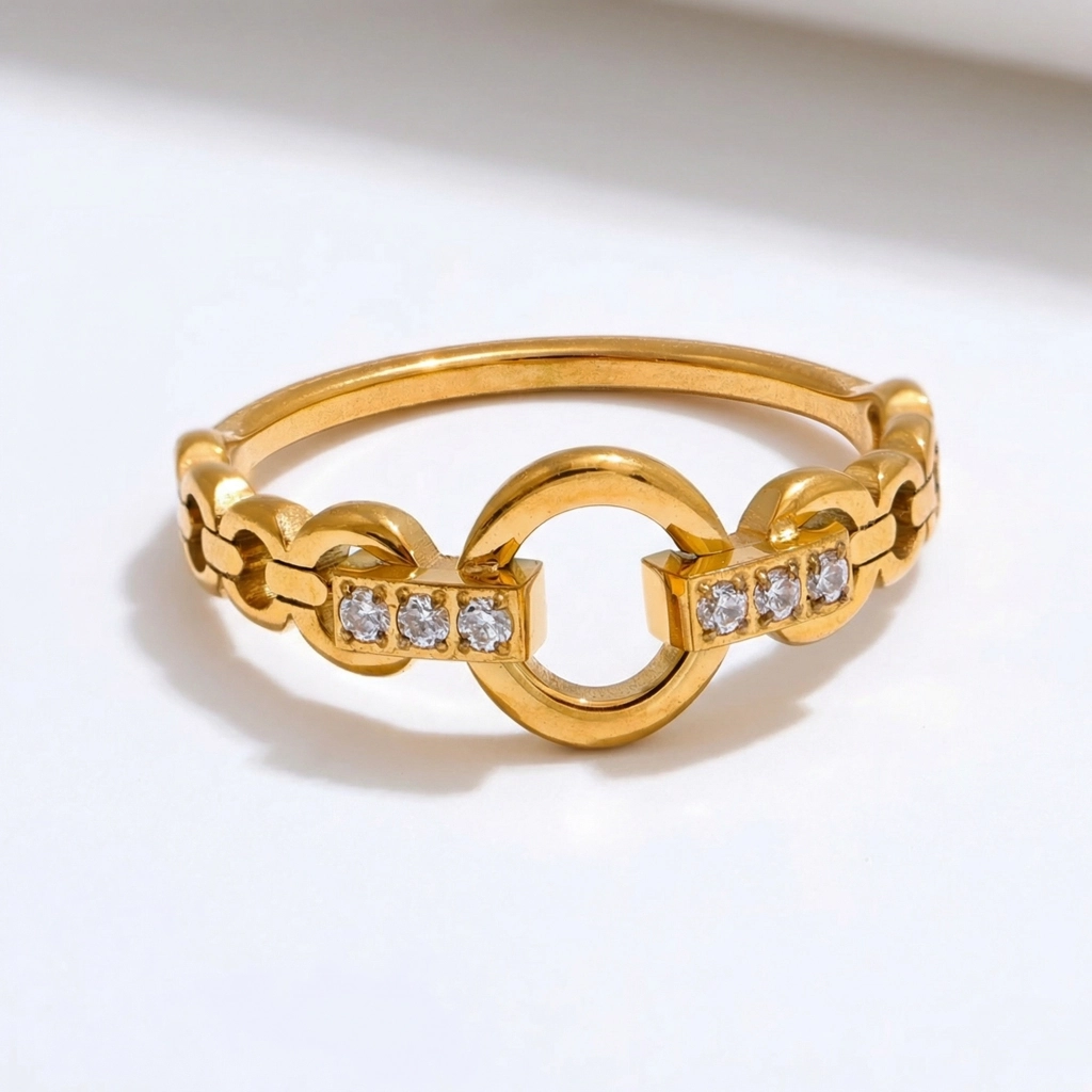 Hollow Zircon 18K Gold Plated Ring - Premium Jewelry