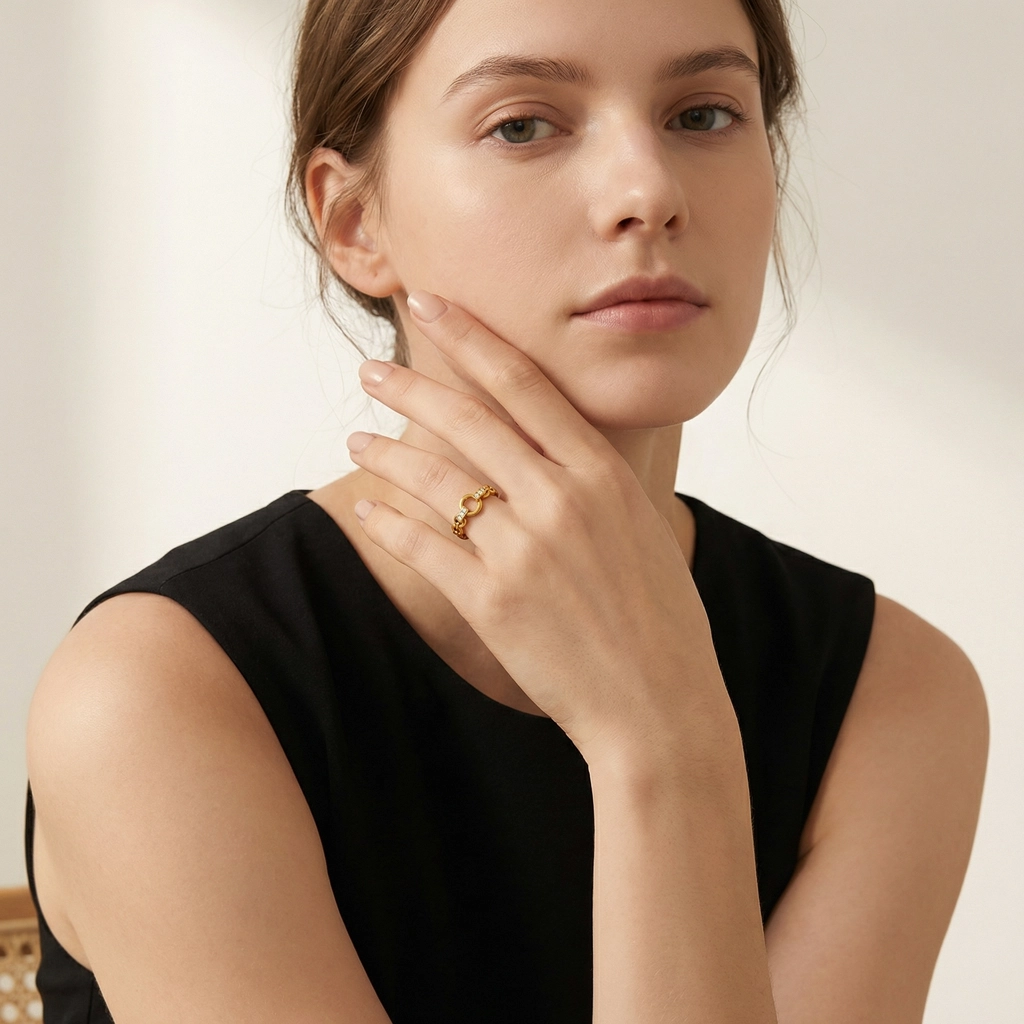 Hollow Zircon 18K Gold Plated Ring - Premium Jewelry