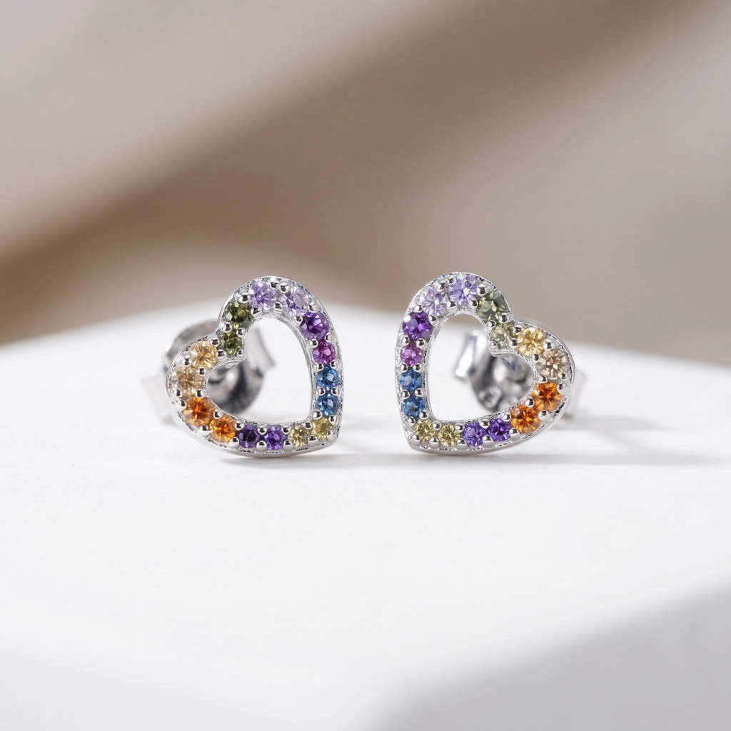 Colorful Zircon Stone Heart Charm Earrings For Kids - Premium Jewelry