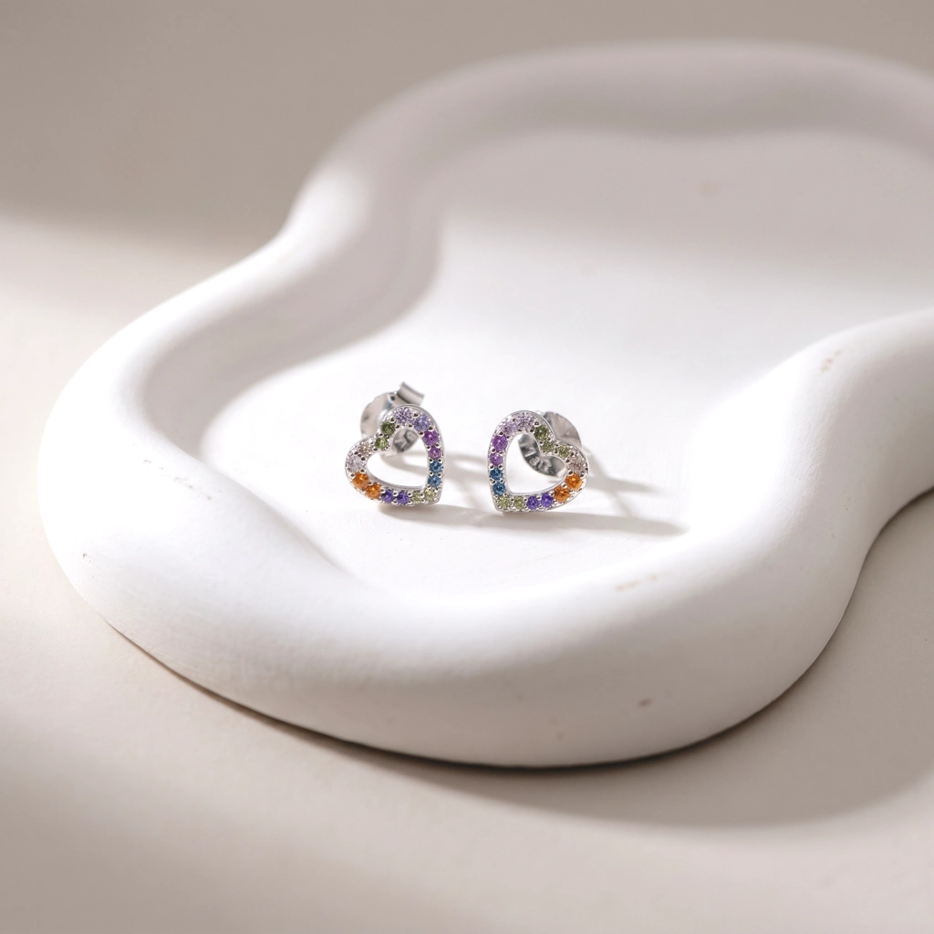 Colorful Zircon Stone Heart Charm Earrings For Kids - Premium Jewelry