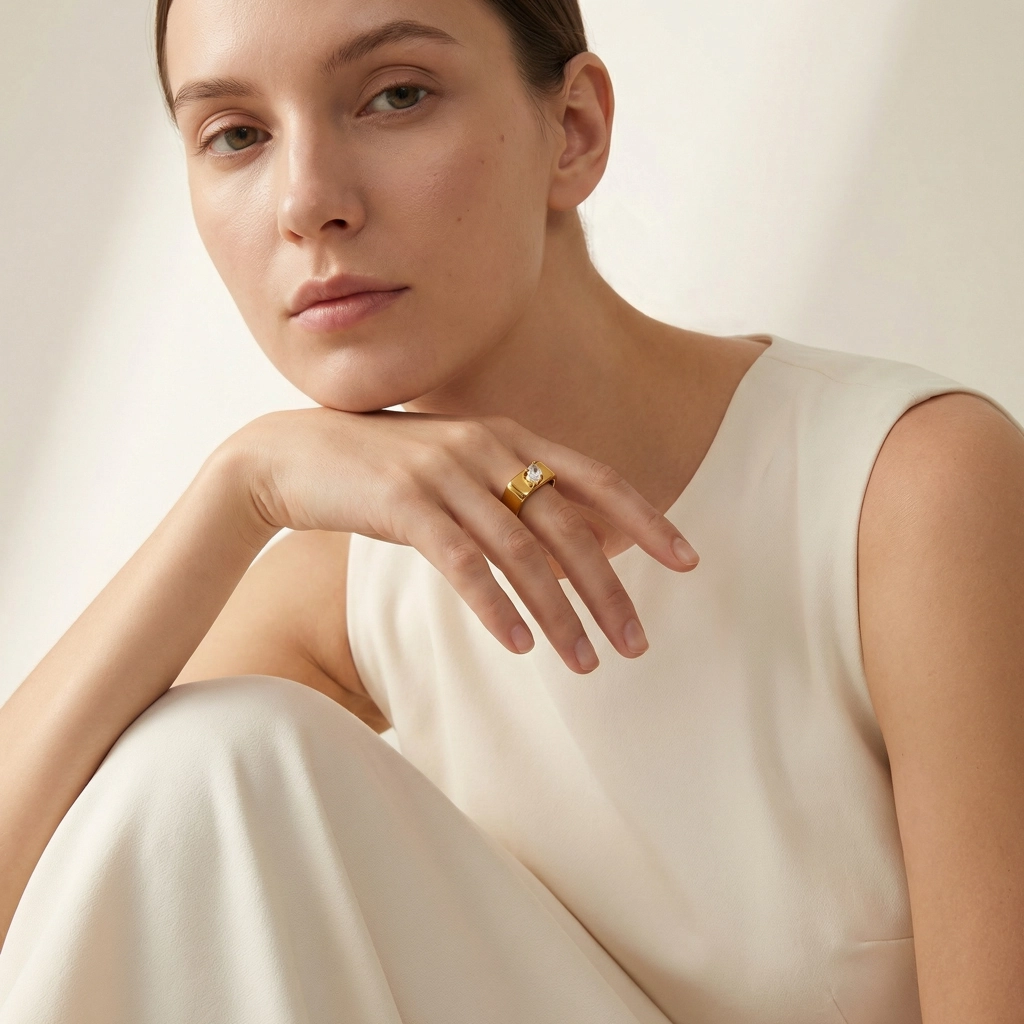 Square Shaped Cubic Zirconia Design Ring - Premium Jewelry