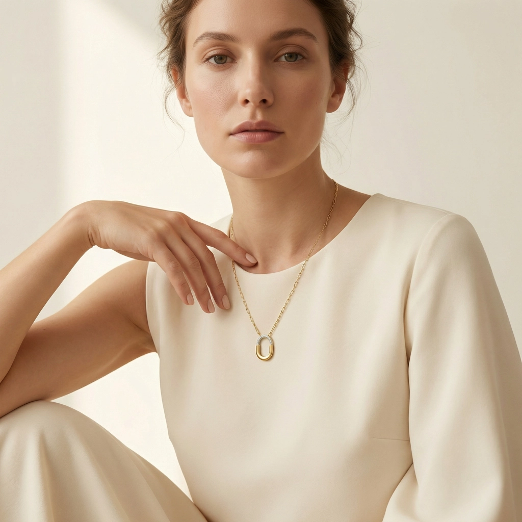 Oval Chain Zircon Lock Pendant Necklace - Premium Jewelry