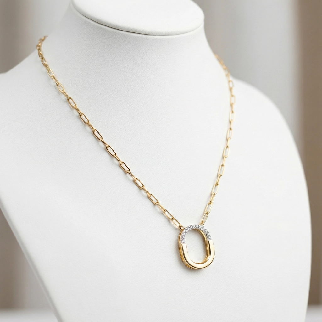 Oval Chain Zircon Lock Pendant Necklace - Premium Jewelry