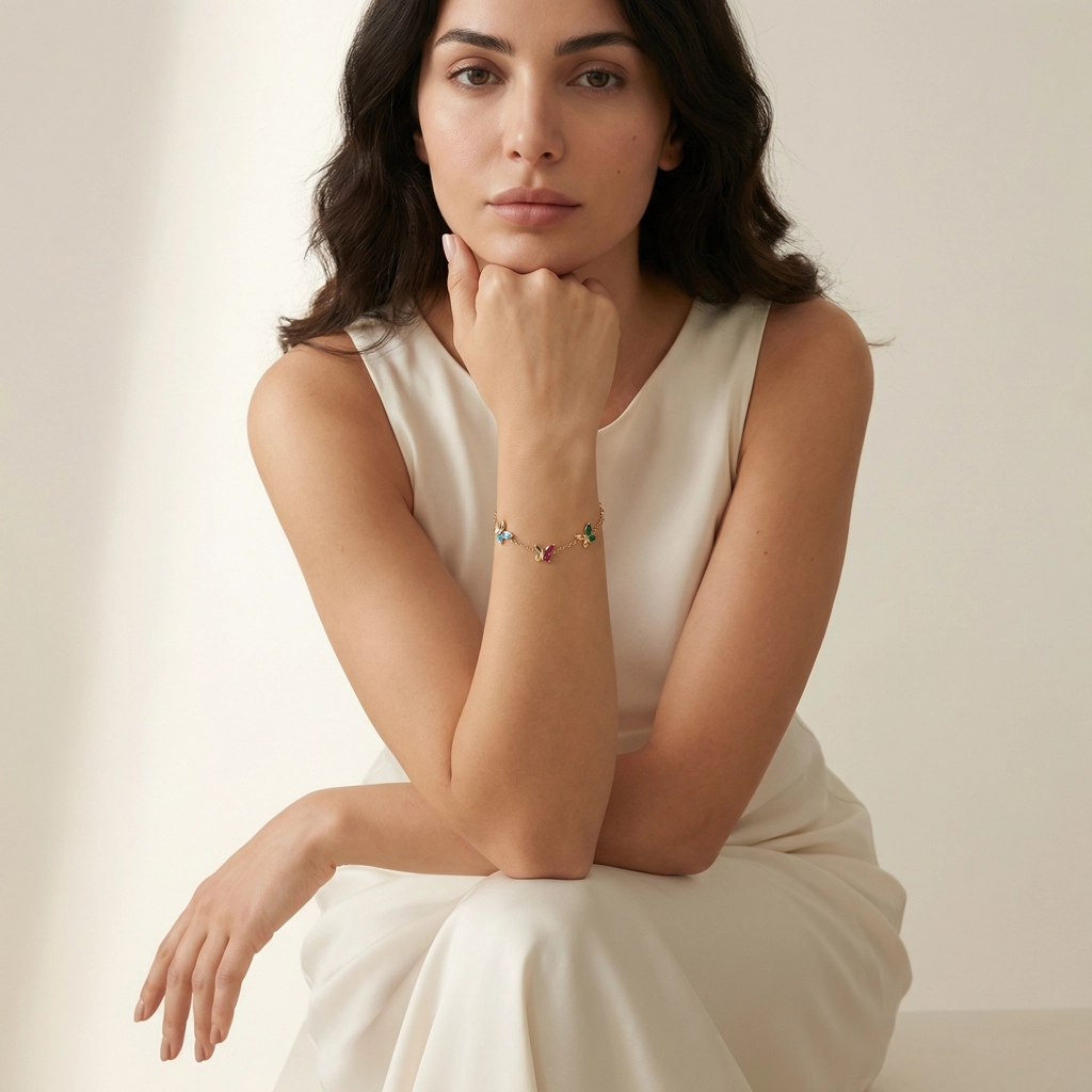 Butterfly Design Multicolor Zircon Stone Bracelet - Gold Jewelry